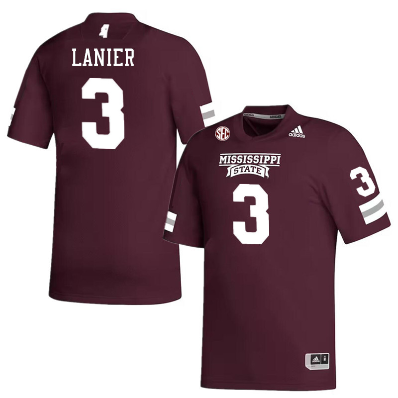 Men #3 Brylan Lanier Mississippi State Bulldogs College Football Jerseys Stitched-Maroon